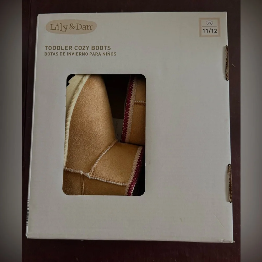 Lily & Dan Cozy Ankle Boots Toddler Girl’s 11/12 Tan Faux Leather Suede New NWT